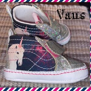 Vans~Off The Wall~Infant Girl Unicorn Silver Glitter Crib Shoes~SK8~Size 1~NWOT